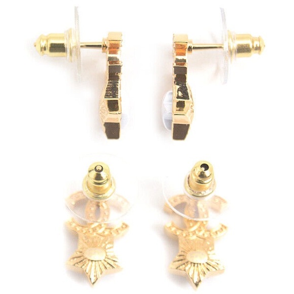CHANEL Earrings CC Rhinestone Star COCO Gold GP Stud B24C - Picture 8 of 8